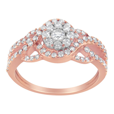 Bague cocktail en diamant floral en or rose 10K - Taille 7