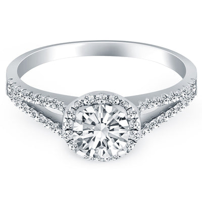 Anillo de Compromiso de Halo de Diamante con Shank Dividido de Oro Blanco de 14k