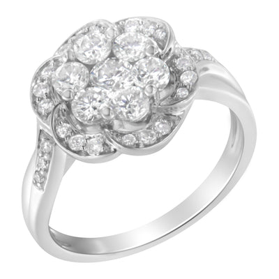 Bague de fiançailles en diamant en cluster floral en or blanc 14K - Taille 6