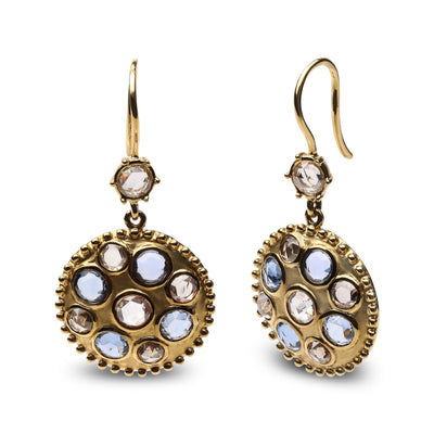 Pendientes Colgantes de Diamante y Zafiro Azul en Oro Amarillo de 18K