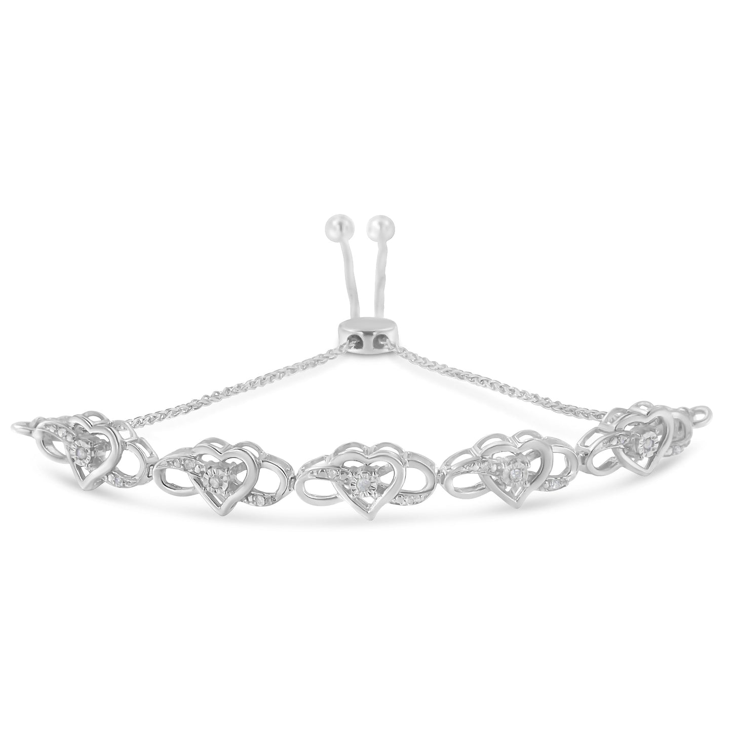 Bracelet Bolo Ajustable en Argent Sterling .925 avec Accents en Diamant