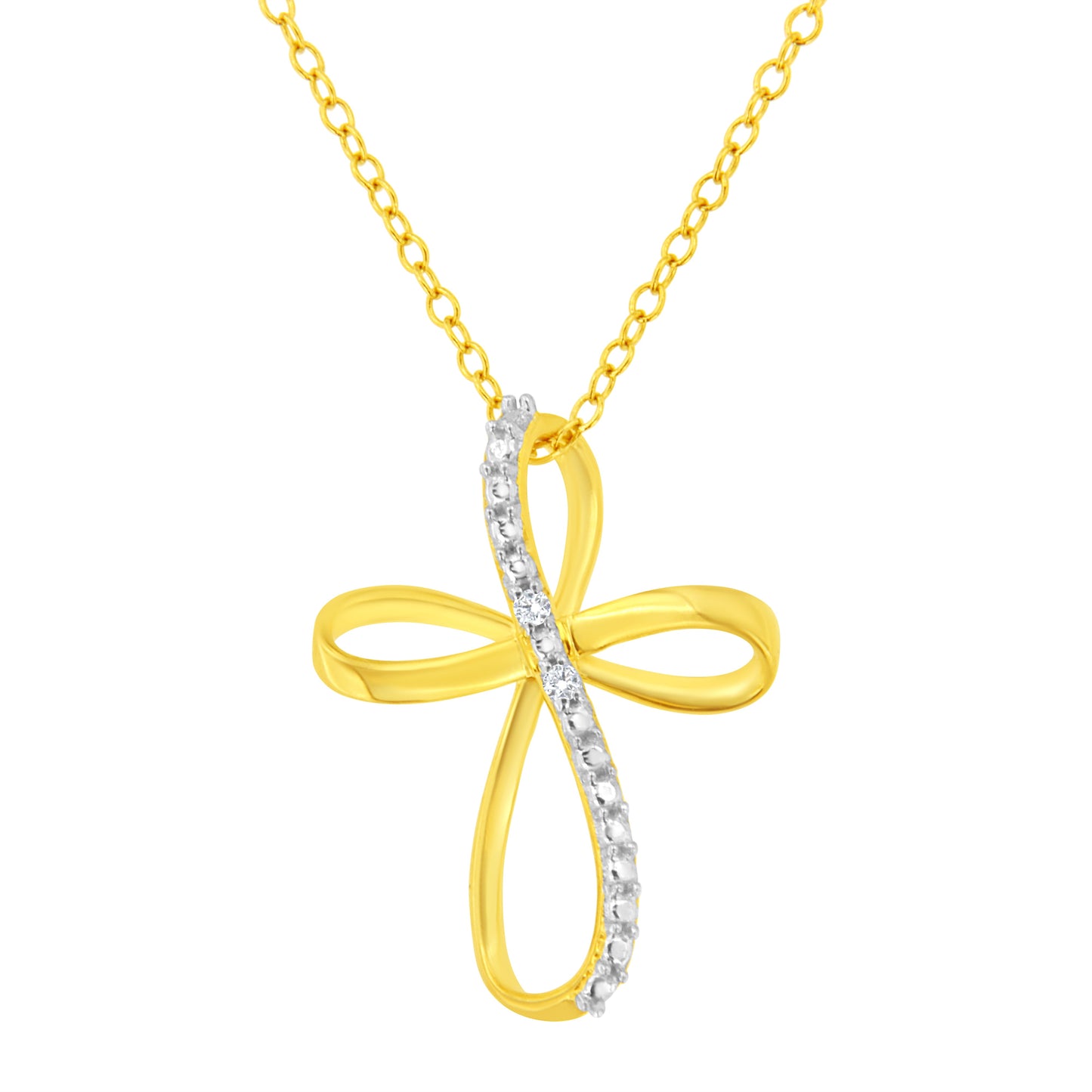 Collar de Cruz con Acento de Diamante en Plata Esterlina Baño de Oro de 10K