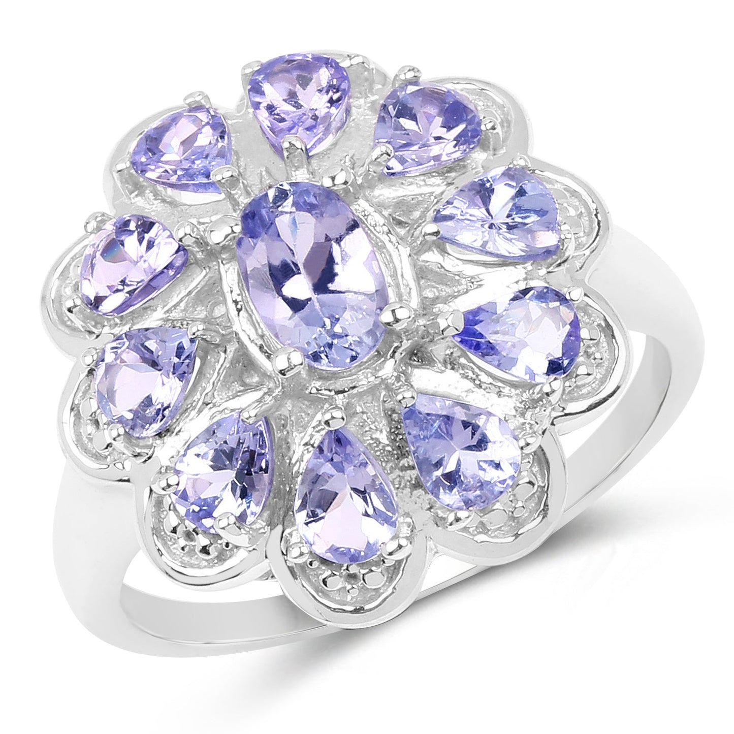 1.84 Carat Genuine Tanzanite Sterling Silver Engagement Ring