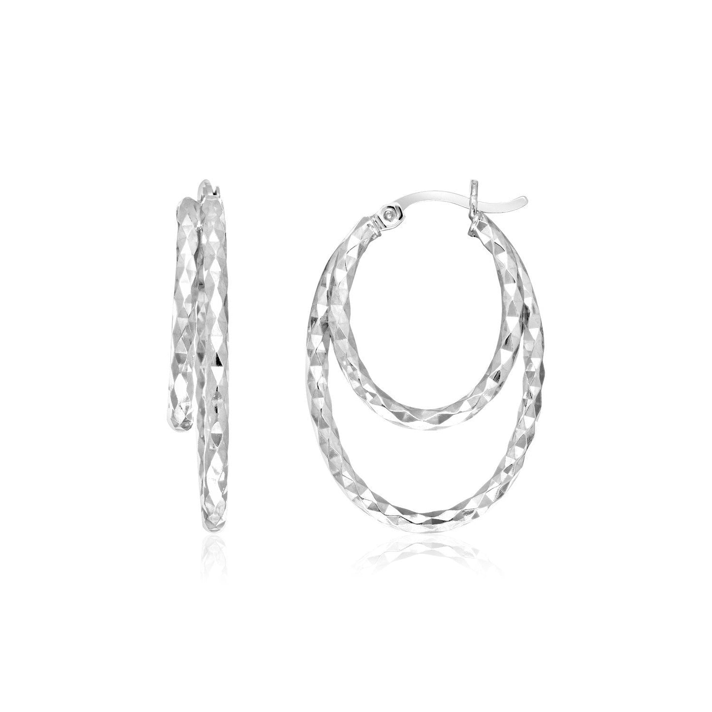Boucles d'oreilles créoles ovales texturées en argent sterling double