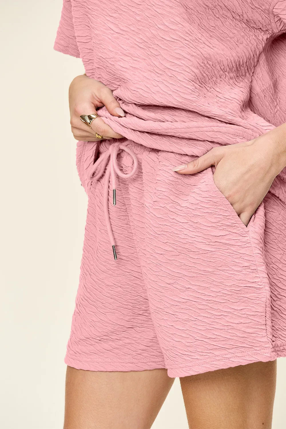 Double Take Full Size Texture T-Shirt and Shorts Set