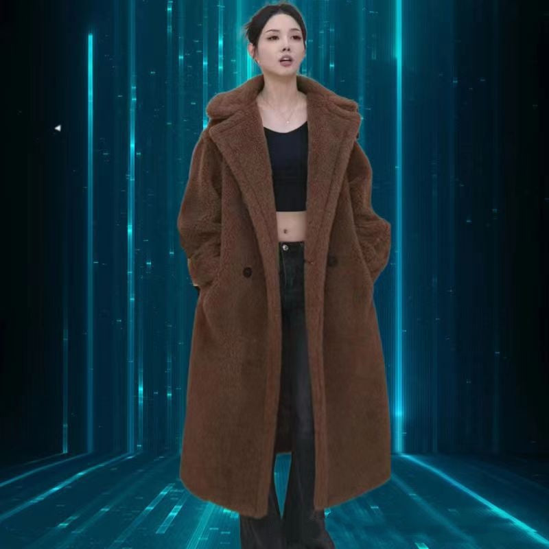Manteau long en fausse fourrure style chenille pour femmes