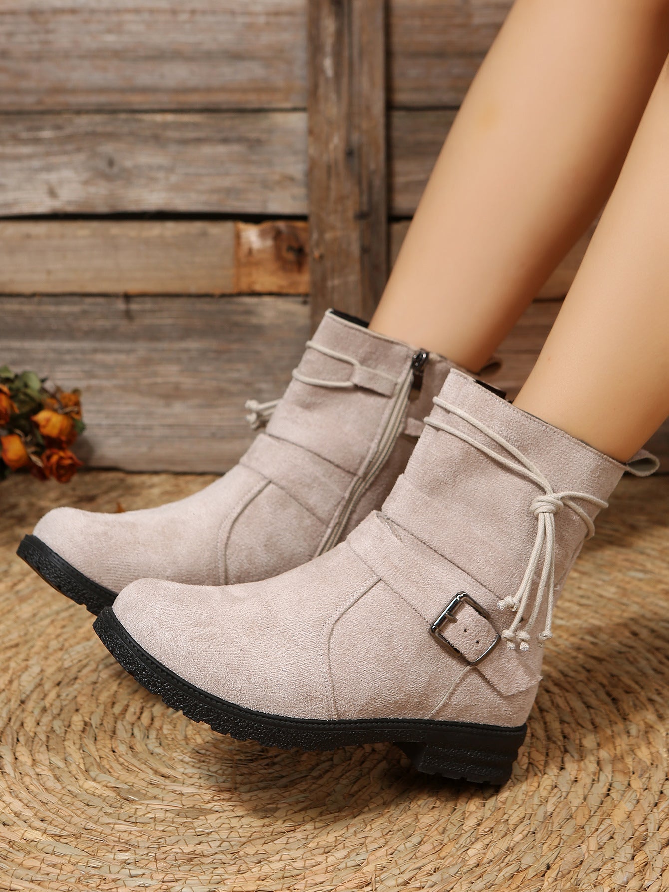 Bottines à boucle rétro décontractées à bout rond pour femmes