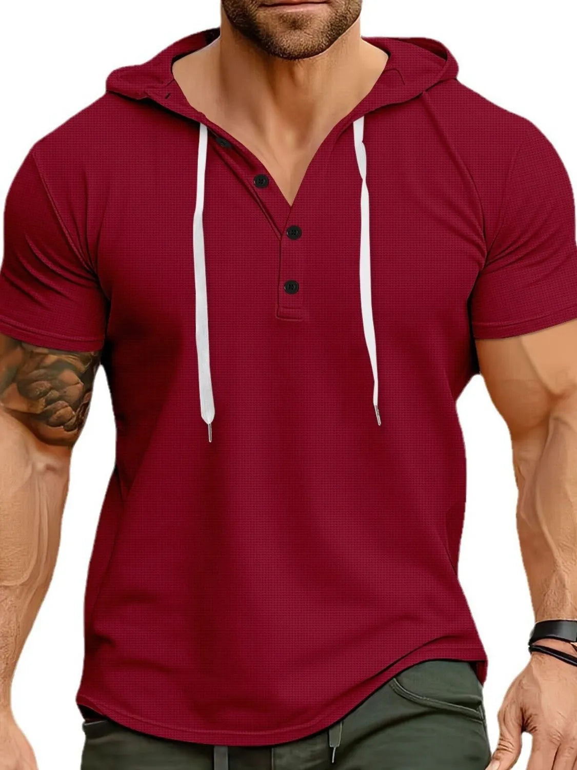 Men's Plus Size Drawstring Short Sleeve Hoodie