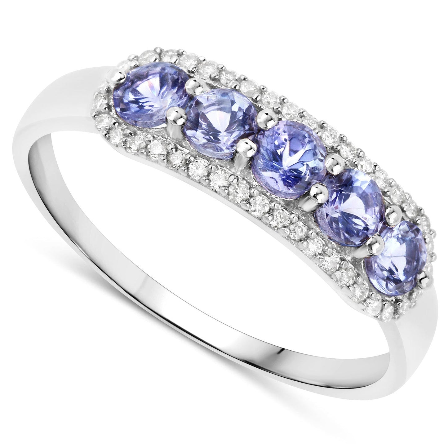 Anillo de 0.61 quilates de tanzanita genuina y diamantes blancos en oro blanco de 14K