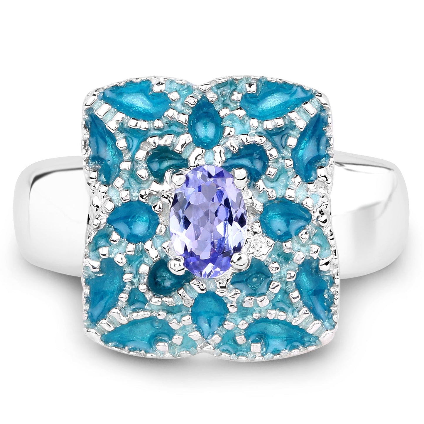 0.44 Carat Genuine Tanzanite Sterling Silver Engagement Ring