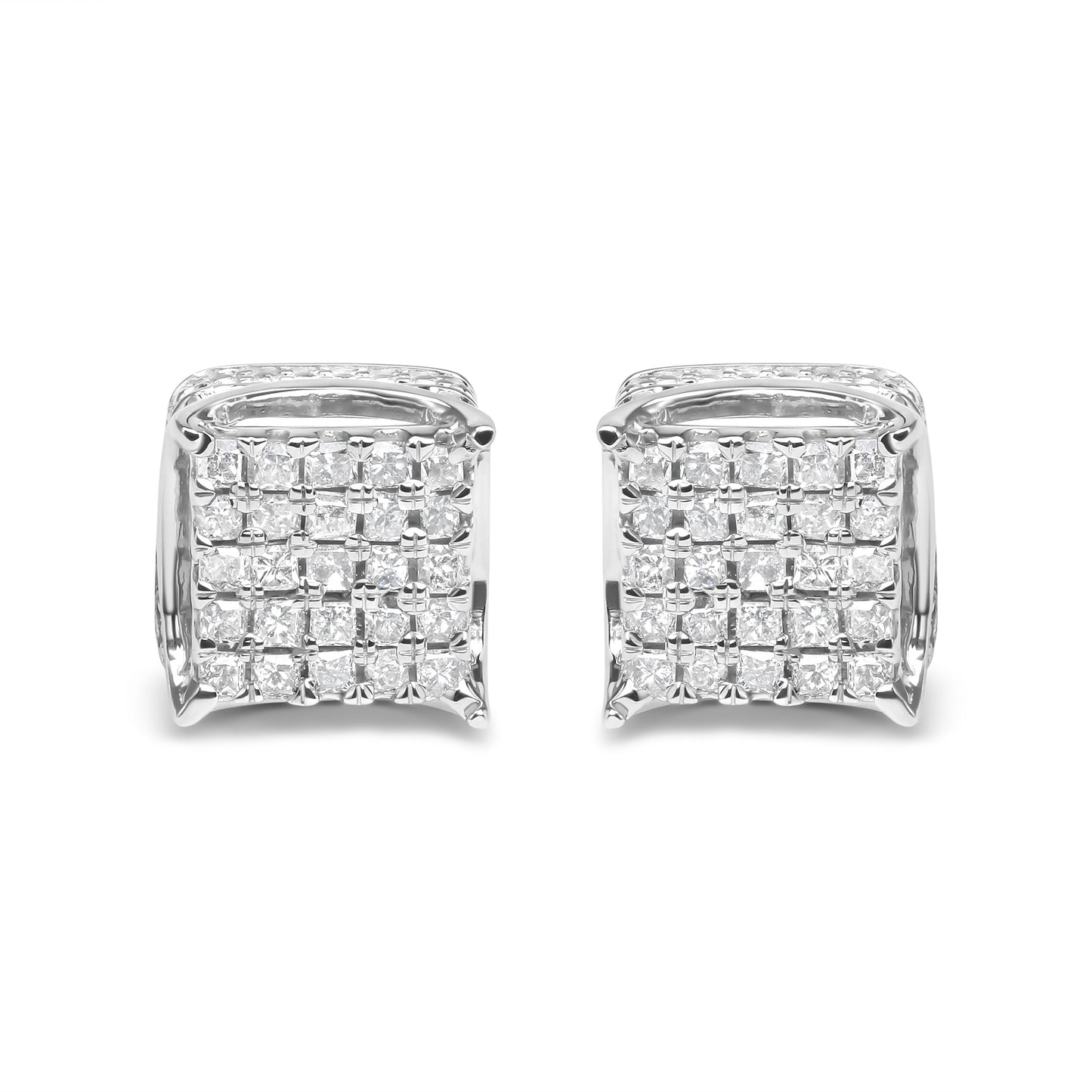 10K White Gold Princess Cut Diamond Multi Stone Stud Earrings