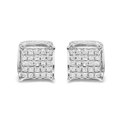10K White Gold Princess Cut Diamond Multi Stone Stud Earrings