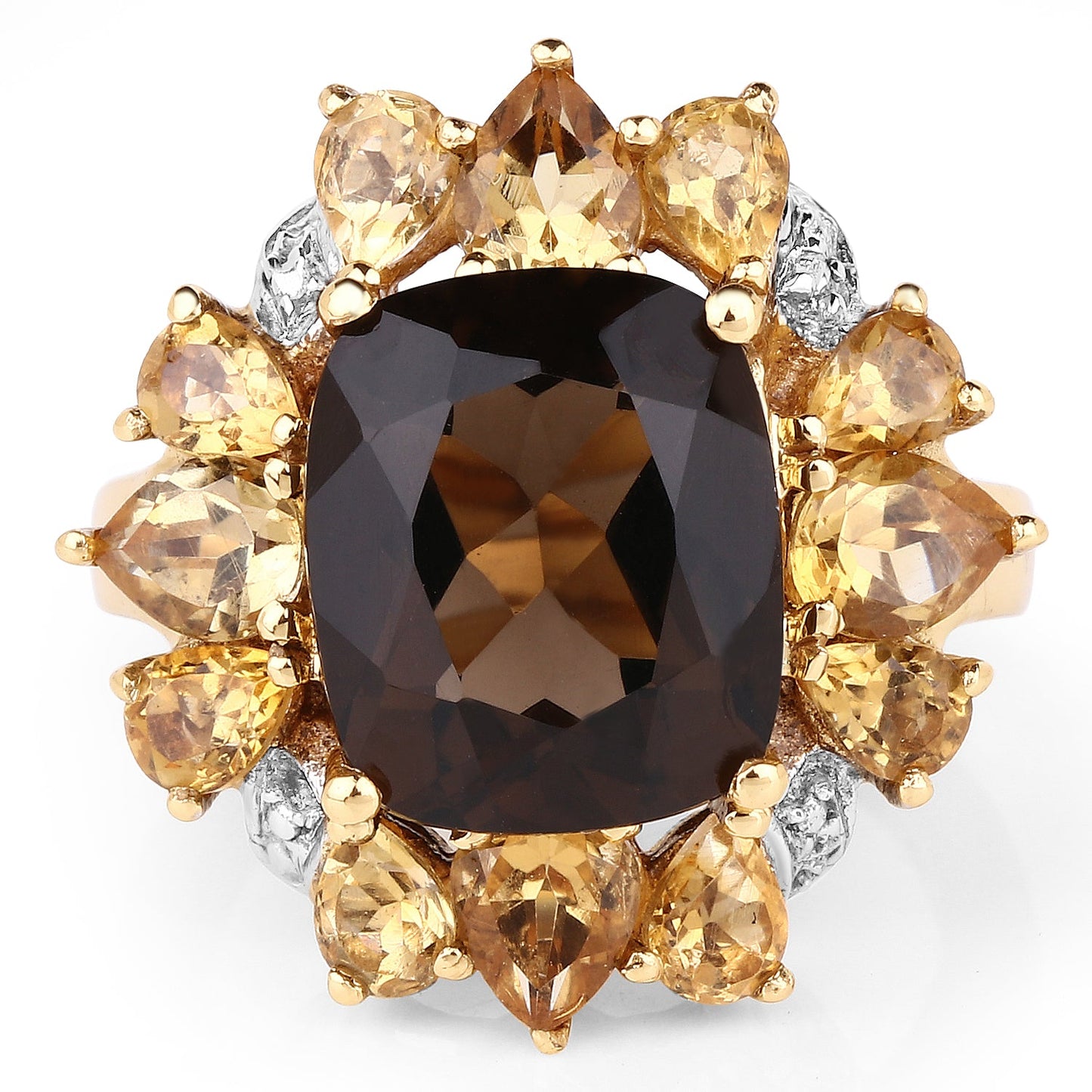 14K Yellow Gold Plated Smoky Quartz & Citrine Cocktail Ring