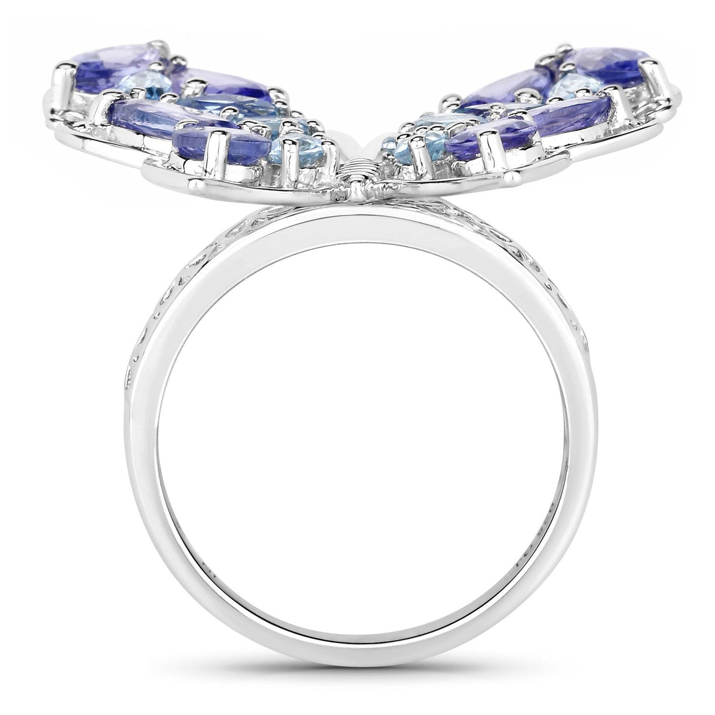 Bague en Tanzanite et Topaze Bleue Suisse de 3,60 Carats en Argent Sterling