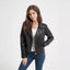 Chaqueta Bomber de Cuero PU con Cuello Caído Premium para Mujeres