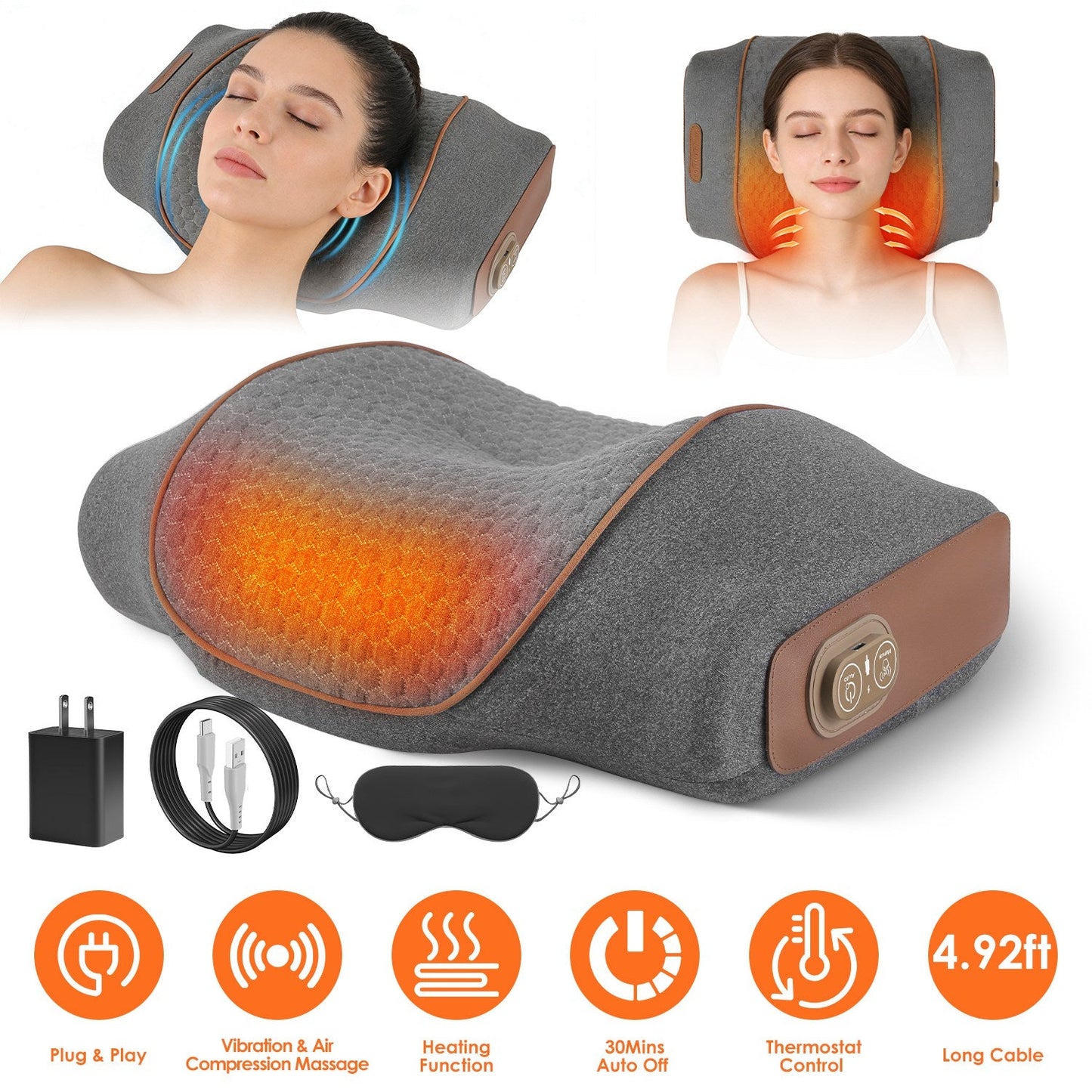 3-in-1 Ergonomic Neck Massager Pillow with Heat & Vibration