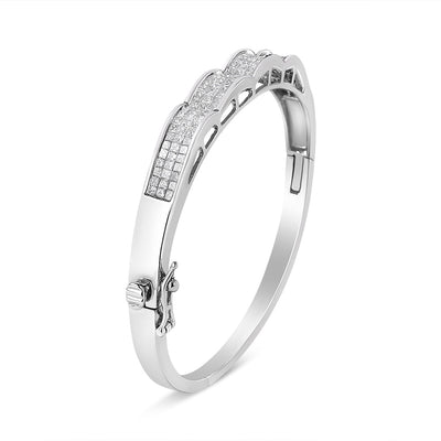 Brazalete de diamantes en forma de ola de oro blanco de 14K - Tamaño 7"