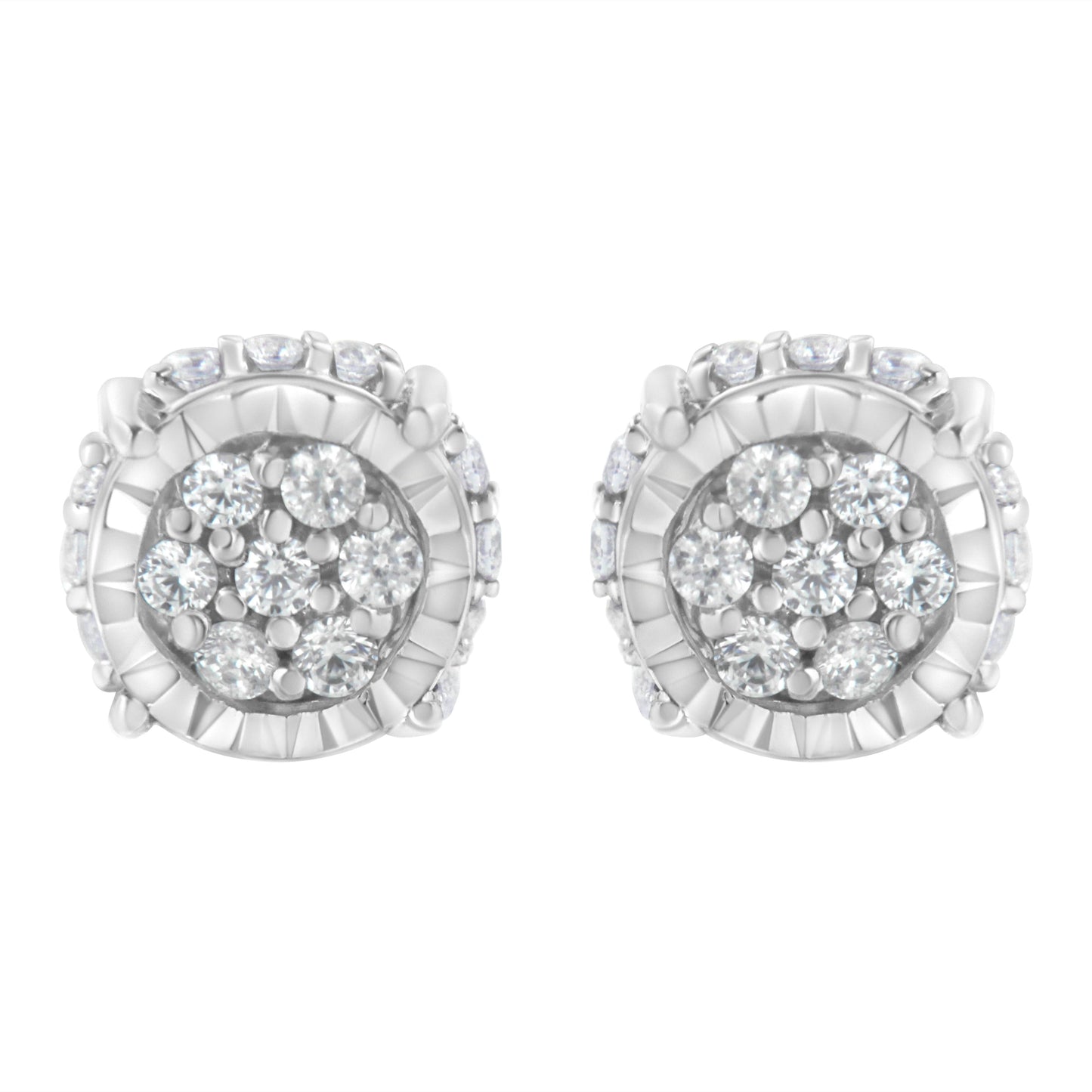 Pendientes de Stud Florales de Diamante Cortado Redondo de Plata Esterlina .925