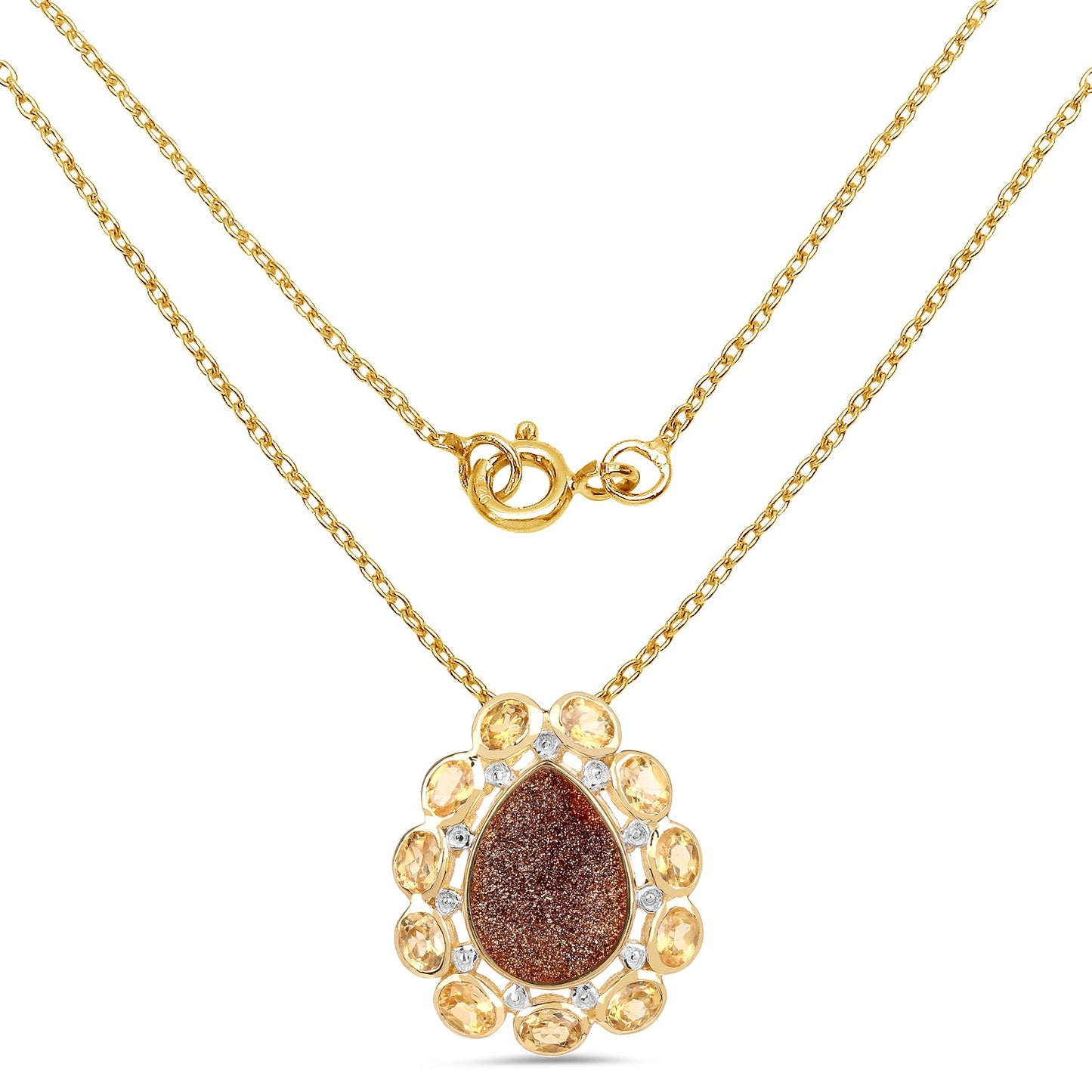 Pendentif en plaqué or jaune 14K avec droozi rouge et citrine
