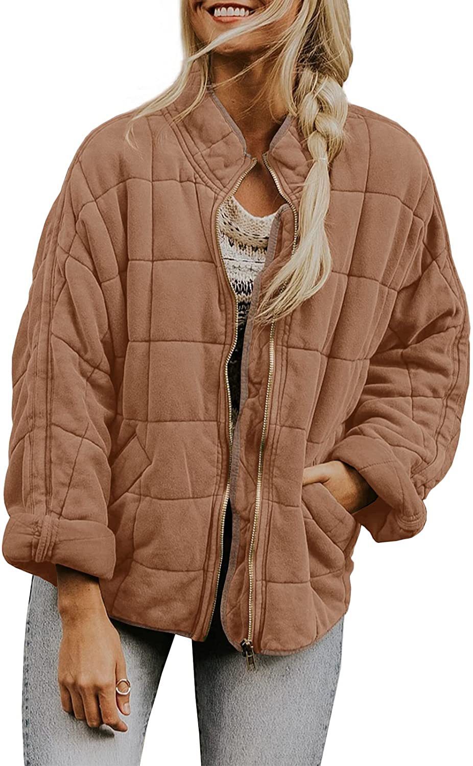 Veste d'hiver élégante à col montant zippée pour femmes