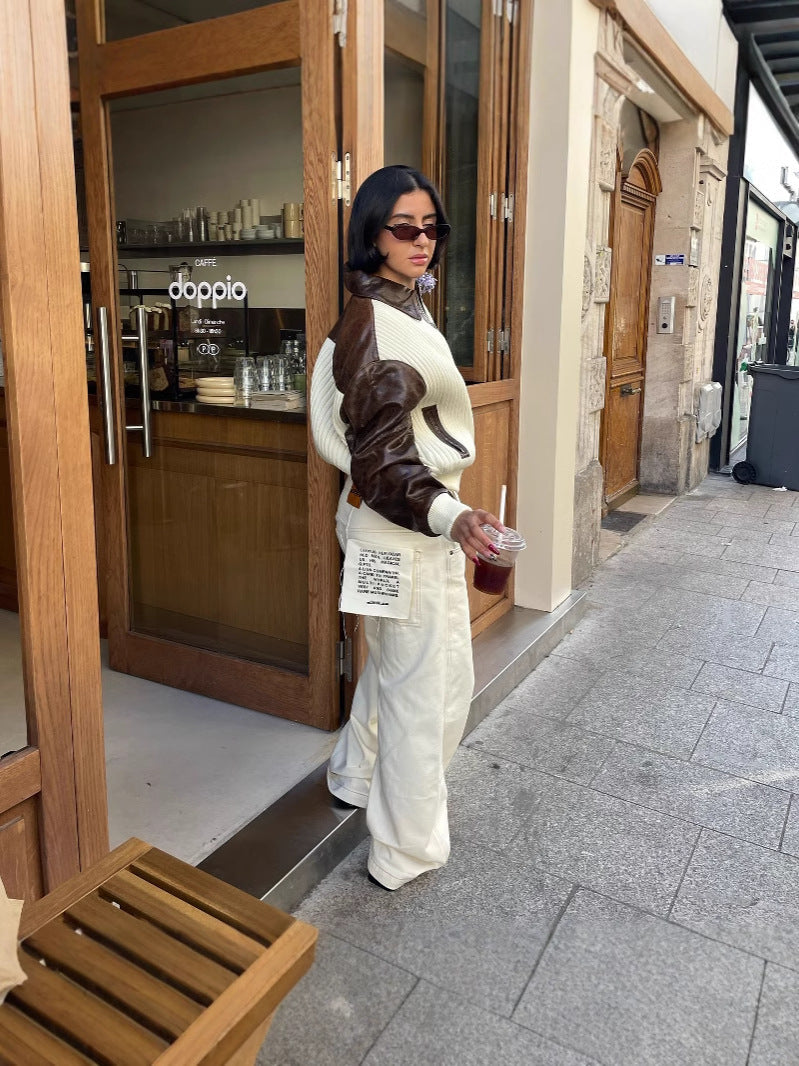 Chaqueta de Piel y Tejido de Punto Chic y Moderna