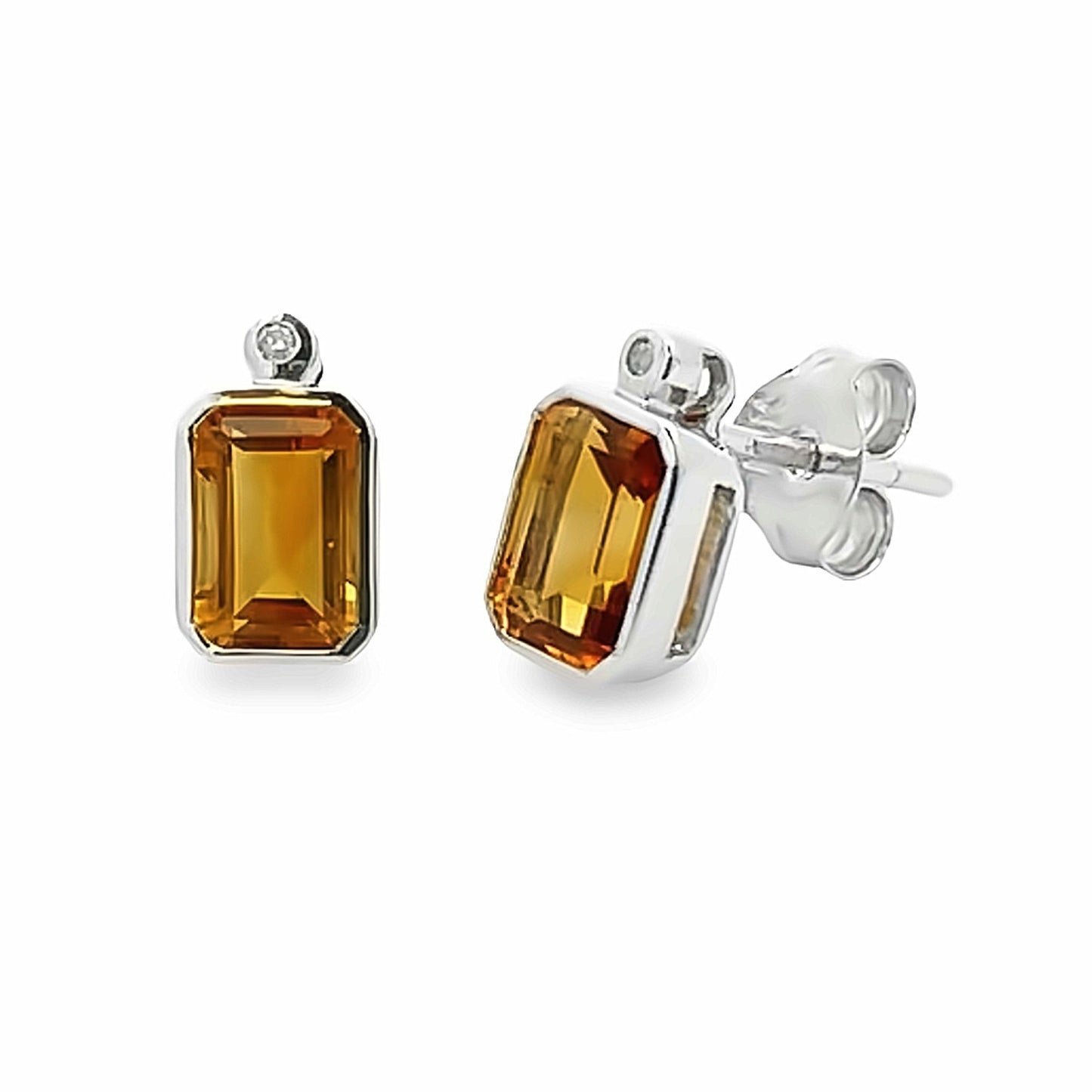 Pendientes de Stud de Diamante de Citrino de 1.09ct en Oro Blanco de 10KT