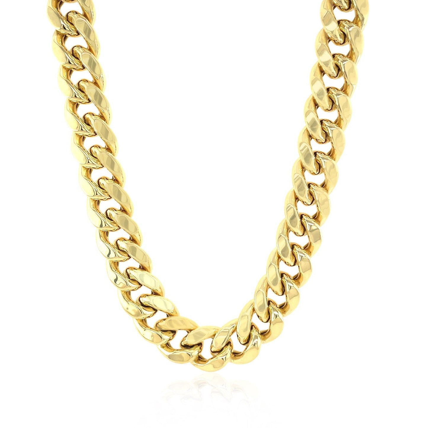 Chaîne Miami Cuban semi-solide en or jaune 14k de 10,5 mm