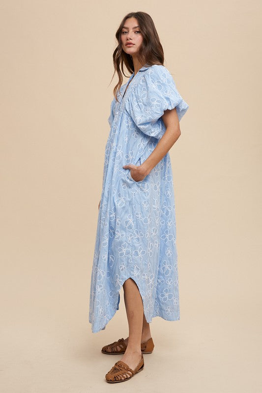 Vestido de Verano con Detalle de Smock Floral y Mangas Abullonadas