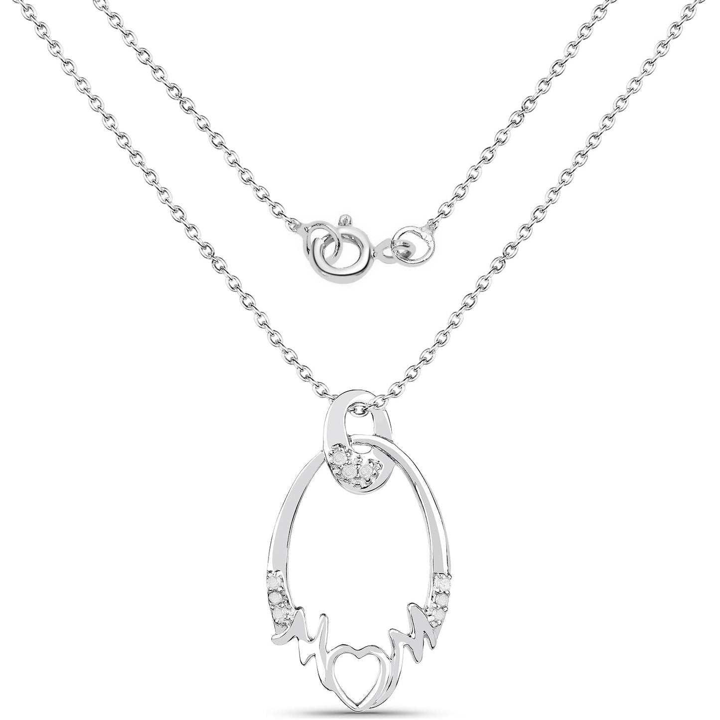 Colgante de Corazón de Diamante Blanco Genuino de 0.14 Quilates en Plata Esterlina