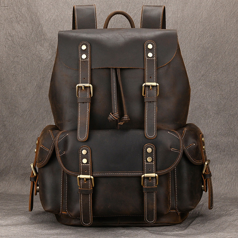 Large Capacity Crazy Horse Leather Backpack for Travel