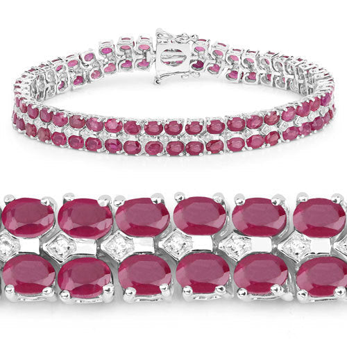 20.03 Carat Ruby and White Topaz Sterling Silver Bracelet