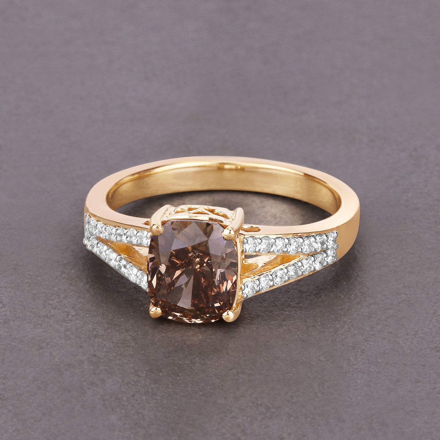 IGI Certified 2.02 Carat Brown Diamond Engagement Ring in 18K Yellow Gold