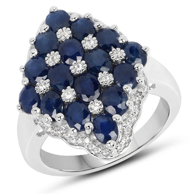 Bague en Argent Sterling avec Saphir Bleu de 3,48 Carats et Zircon Blanc