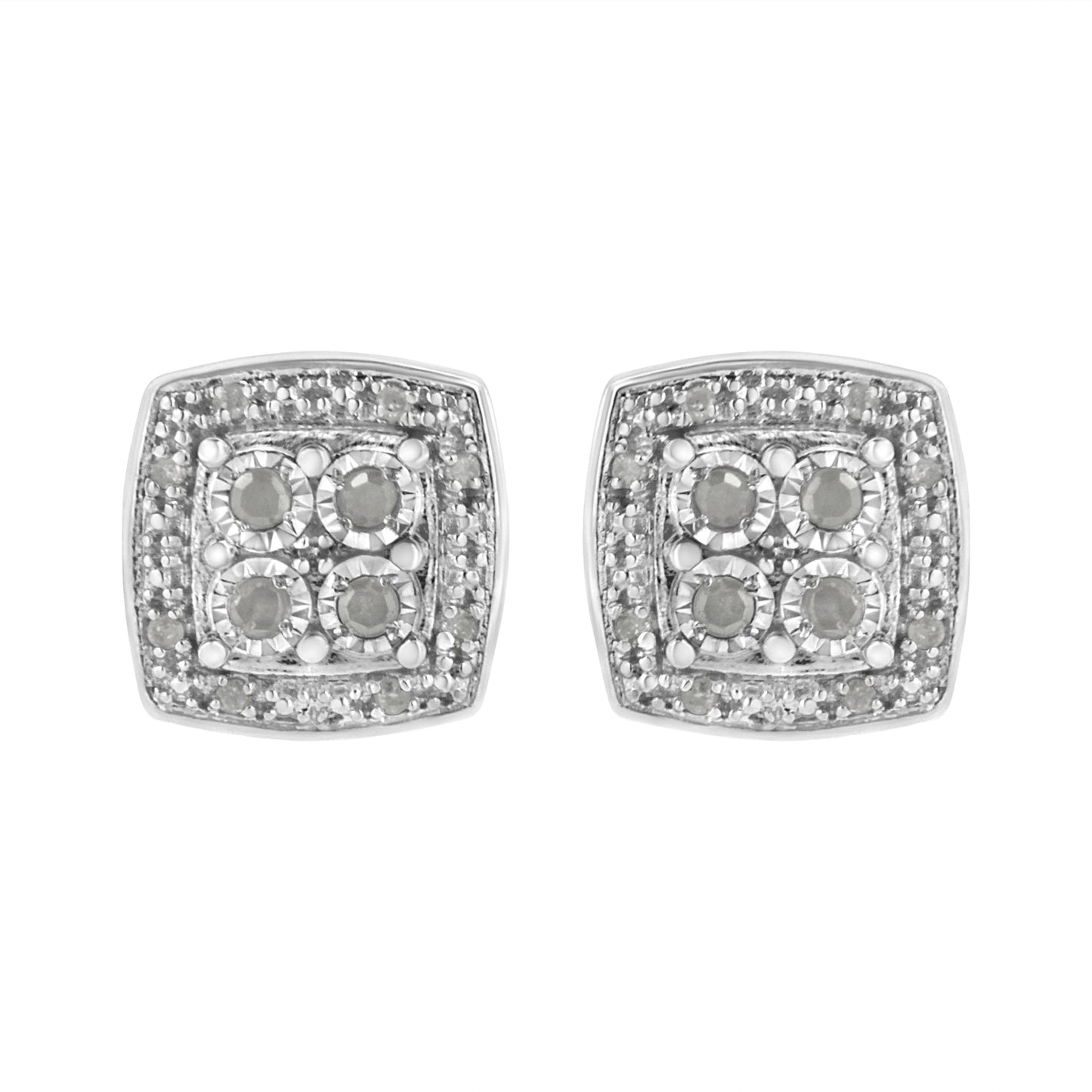 Boucles d'oreilles carrées en diamant en argent sterling .925