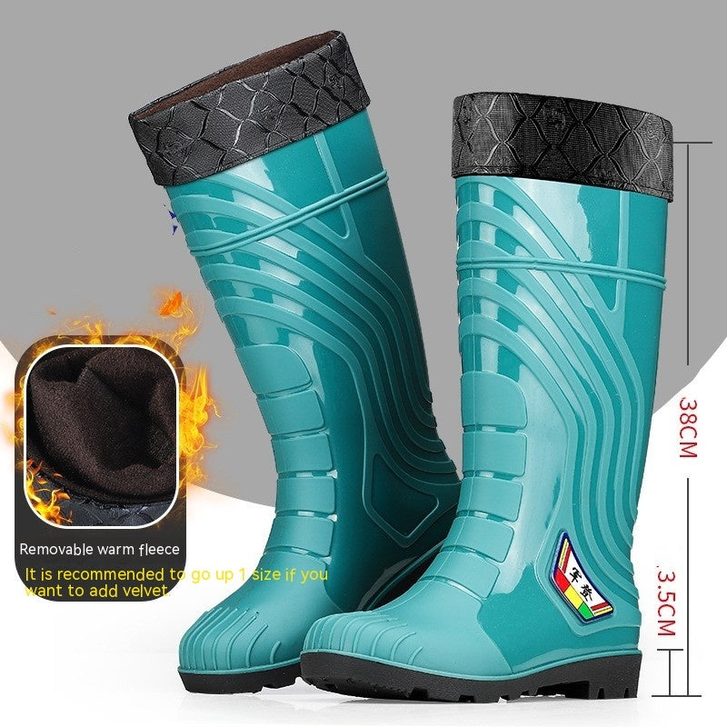 Bottes de pluie en caoutchouc pour hommes, mi-mollet, avec doublure en polaire