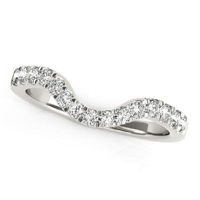 14k White Gold Curved Wedding Ring with Diamonds