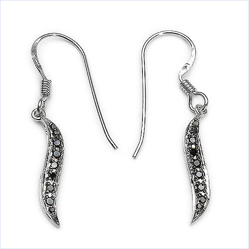 Boucles d'oreilles en argent sterling avec diamant noir véritable de 0,16 carat