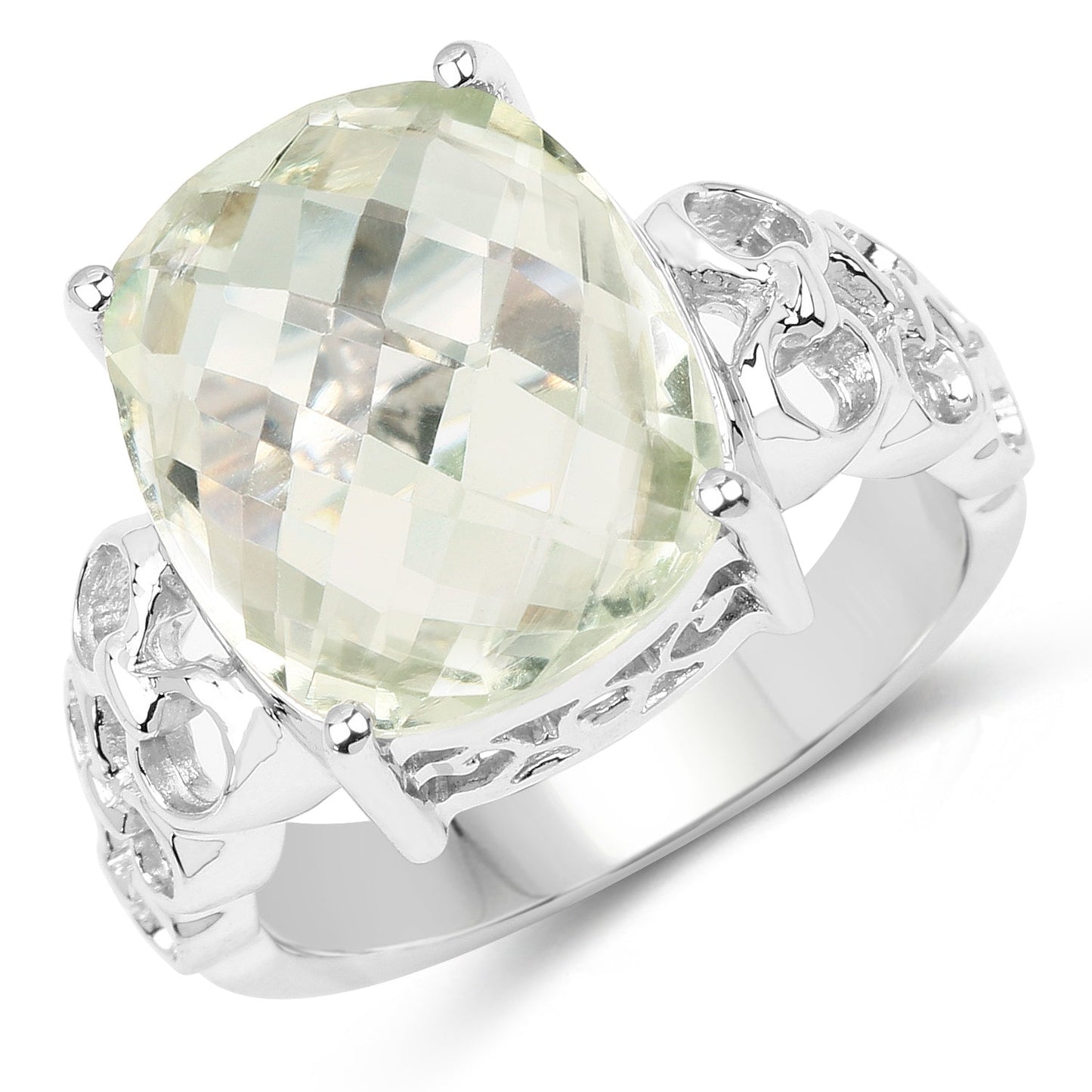 6.74 Carat Genuine Green Amethyst Sterling Silver Ring