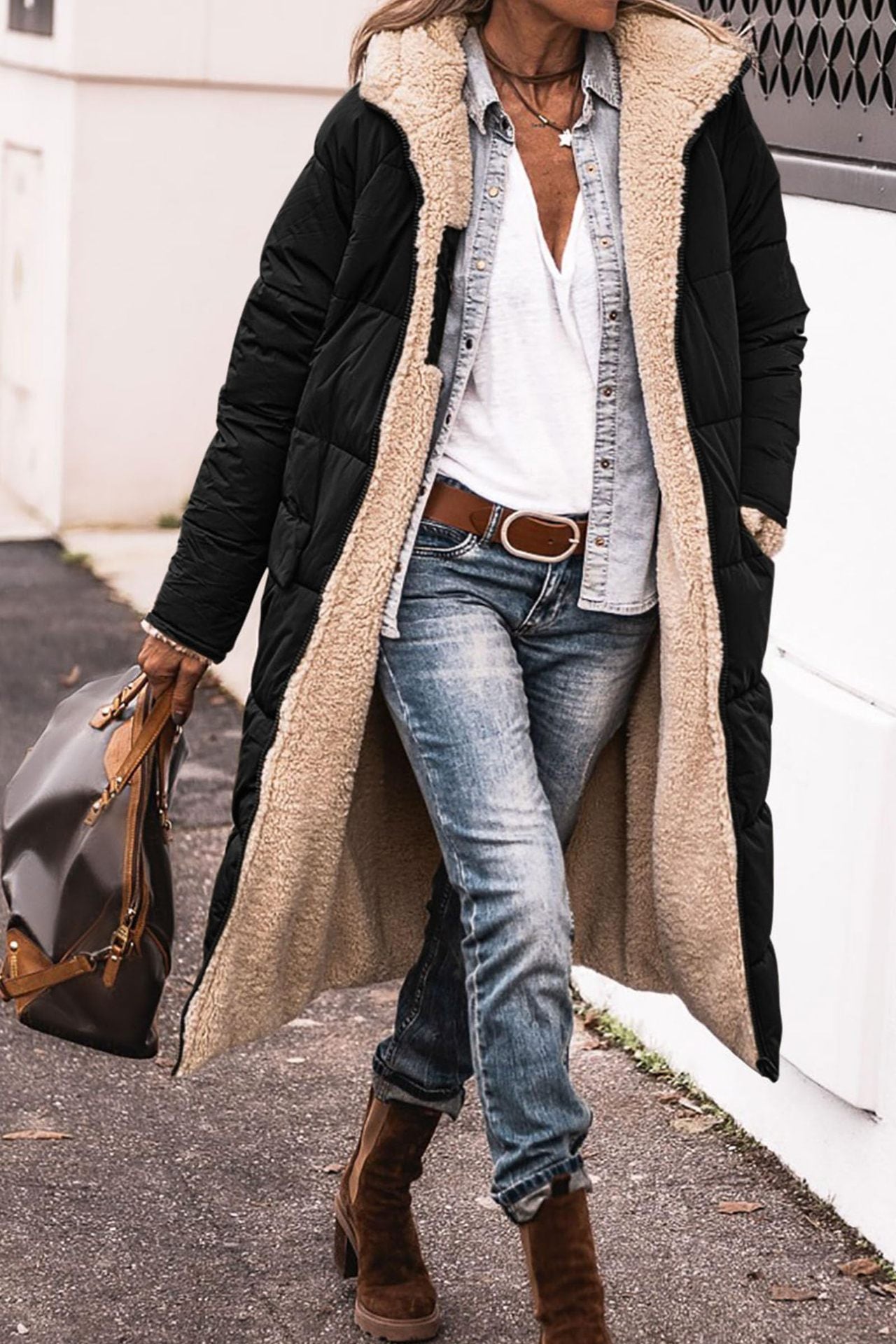 Elegant Solid Color Hooded Long Coat for Women