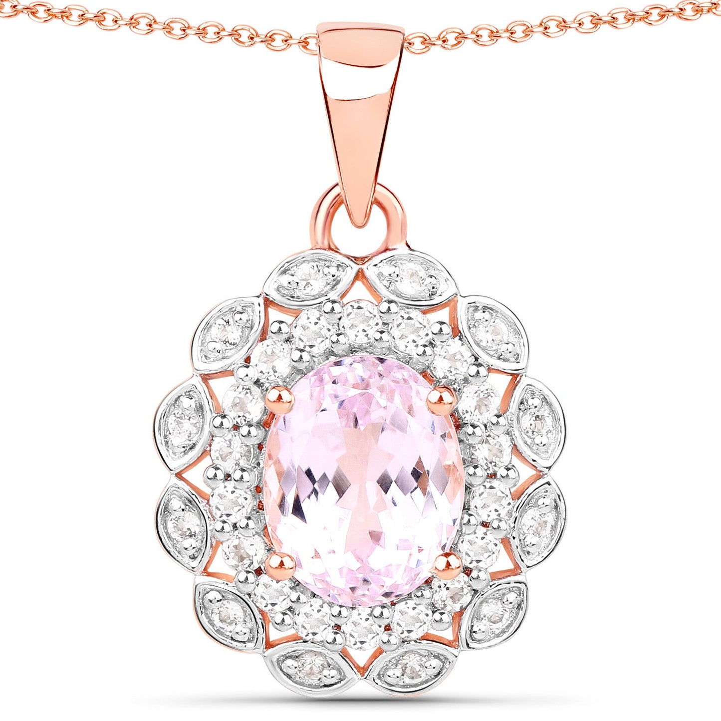 4.26 Carat Genuine Kunzite and White Topaz Pendant in Sterling Silver
