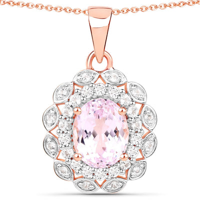 4.26 Carat Genuine Kunzite and White Topaz Pendant in Sterling Silver