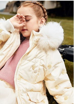 Children's Thickened Korean Style Down Jacket with Fur Collar