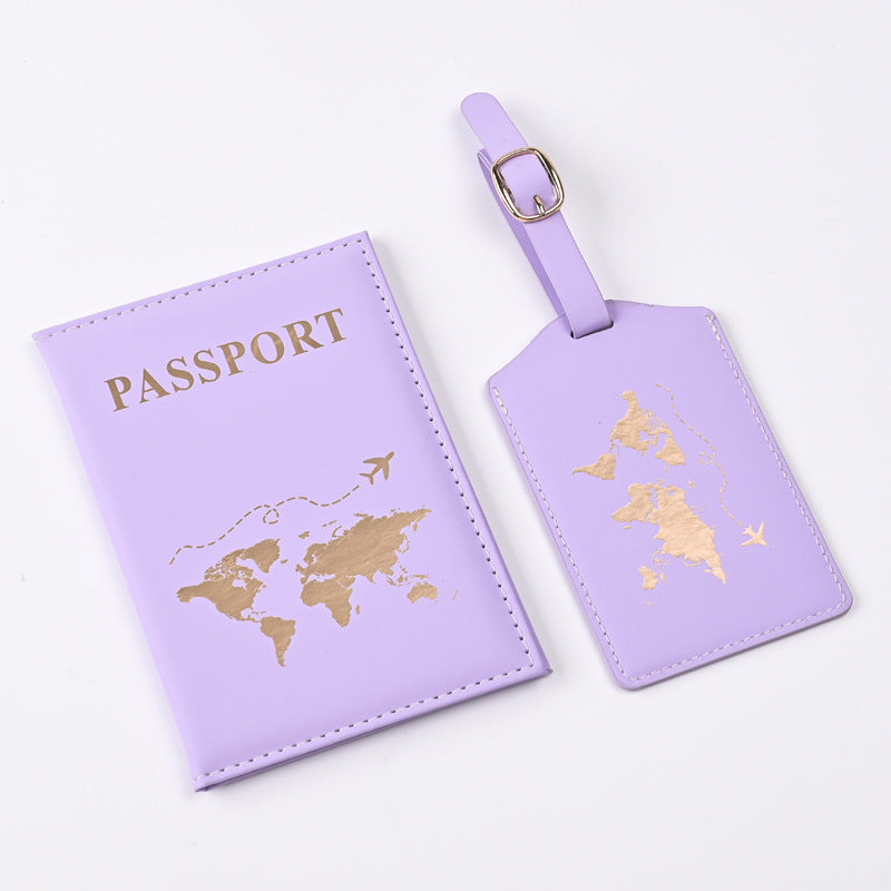 Cubierta de Pasaporte Elegante de PU con Dorado de Mapa