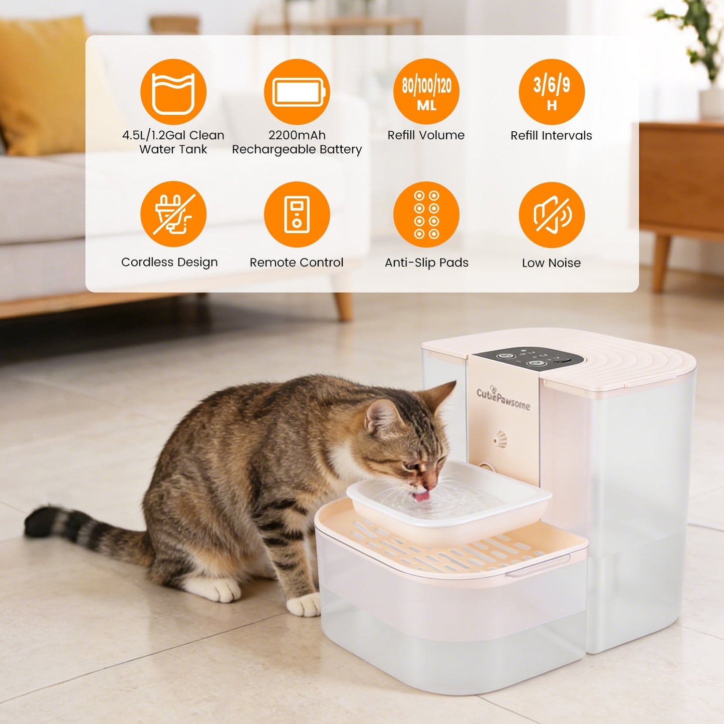 Smart Automatic Pet Water Fountain - 4.5L Rechargeable Dispenser