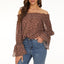 Blouse en Chiffon Élégante à Manches Longues et Épaules Dégagées avec Pois