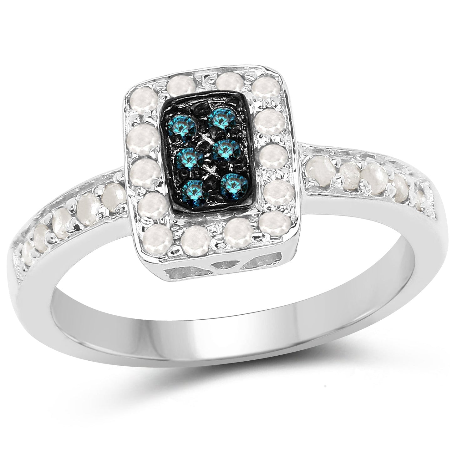 Bague de fiançailles en argent sterling avec diamants bleus et blancs de 0,36 carat