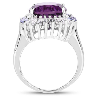 Bague en argent sterling avec améthyste de 5,24 carats, tanzanite et topaze blanche