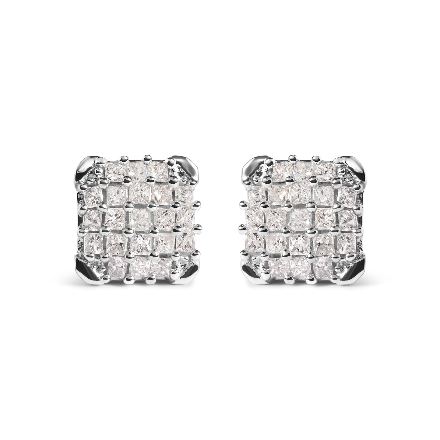 10K White Gold Princess Diamond Composite Stud Earrings