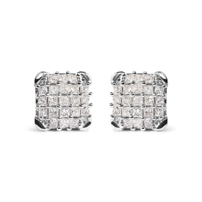 10K White Gold Princess Diamond Composite Stud Earrings