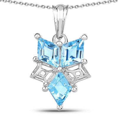 4.65 Carat Genuine Blue Topaz Pendant in Sterling Silver